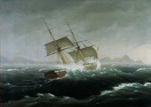 重い海での帆船